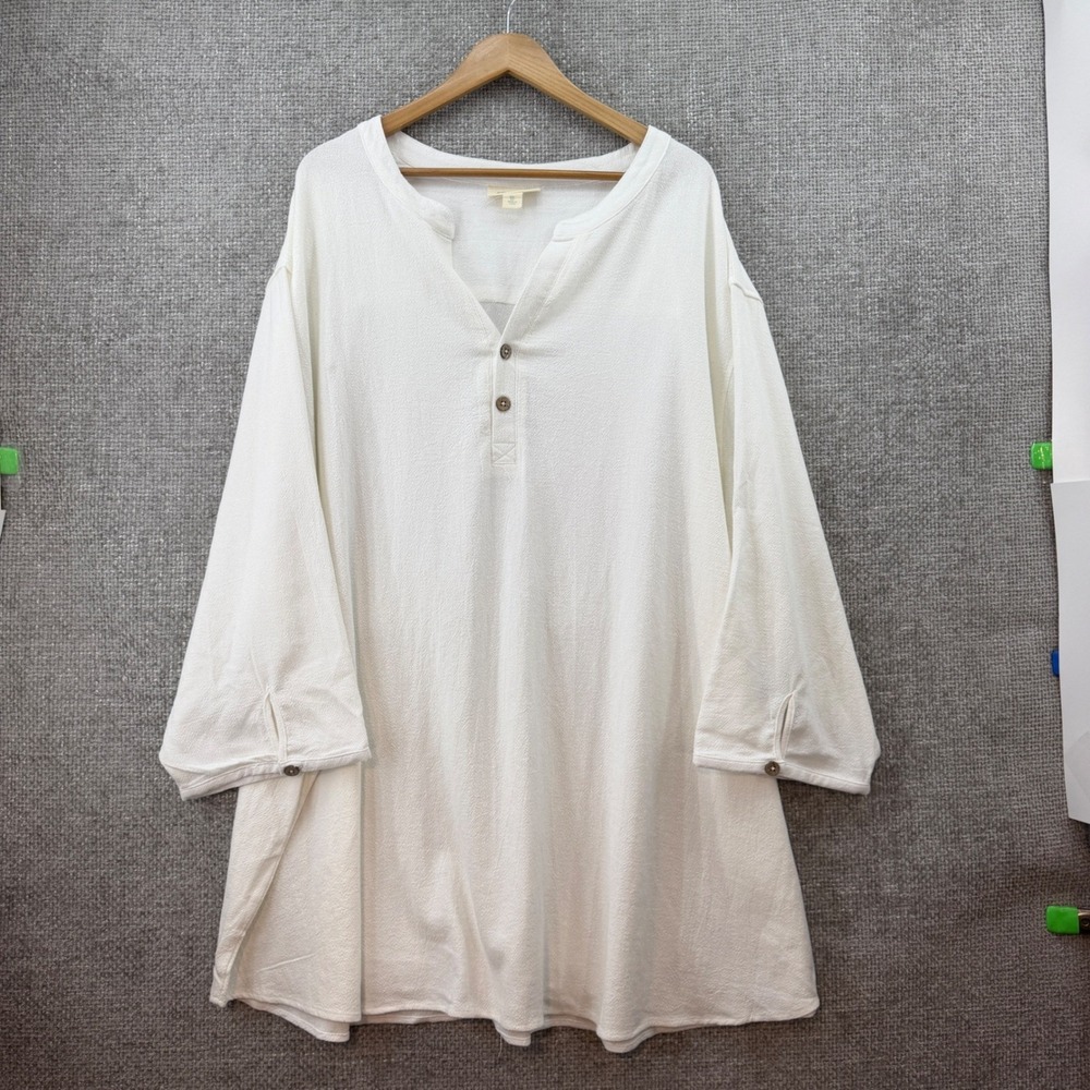 KS Island Henley Shirt Mens 5XL Big White NWT 3/4 Sleeve Textured Cotton Beach - Picture 2 of 9